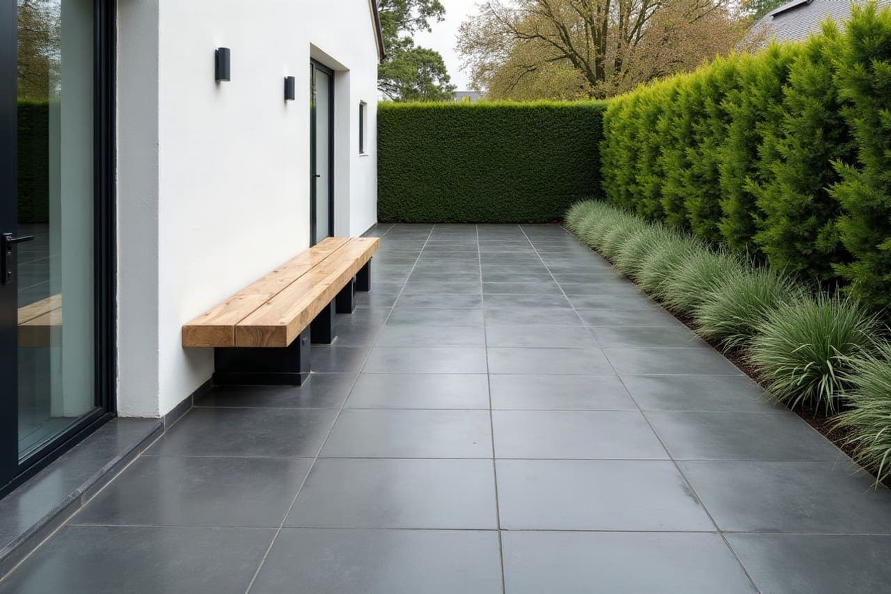 Terrasse carrelée d'une maison individuelle à Faumont