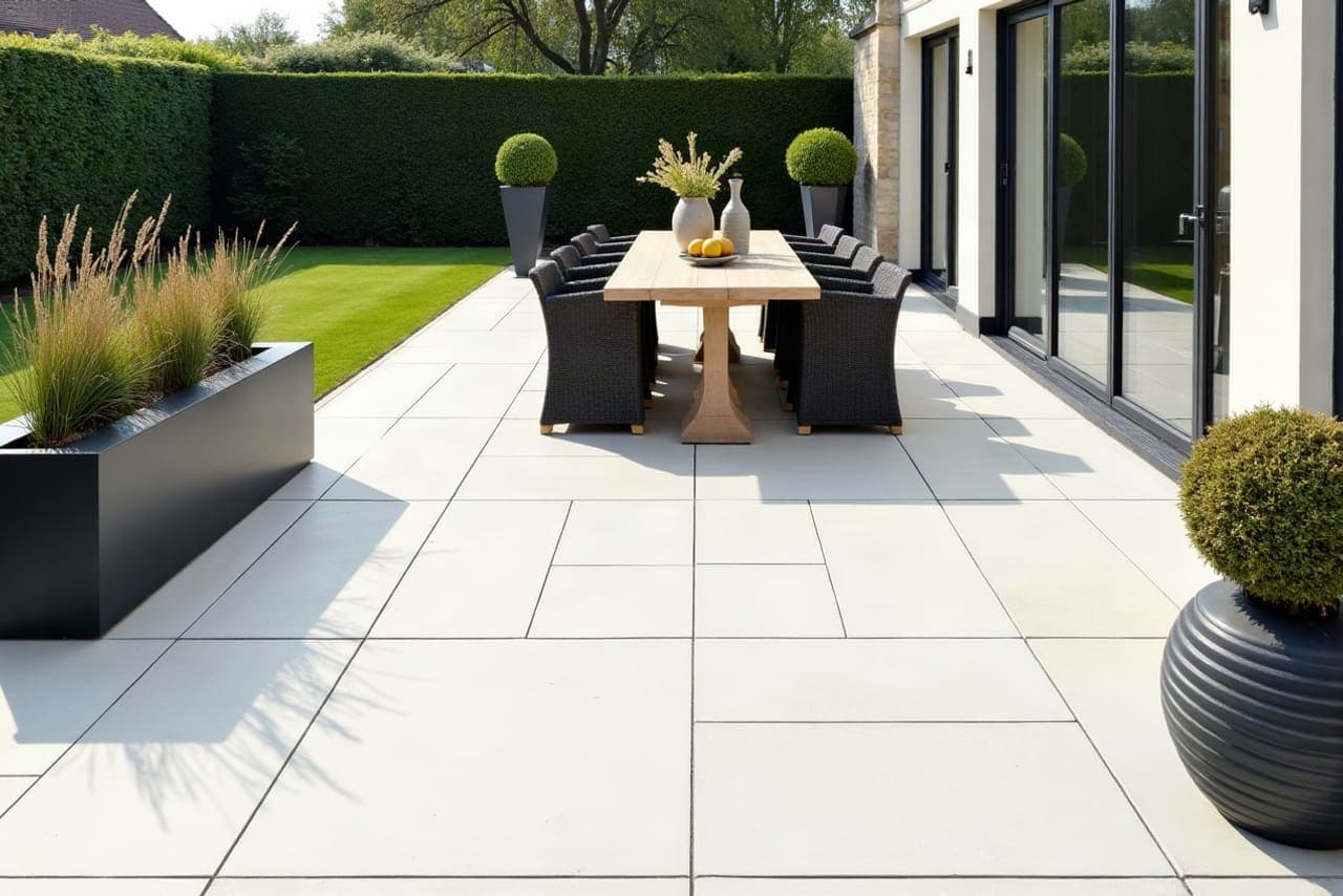 Terrasse carrelée d'une maison individuelle à Faumont