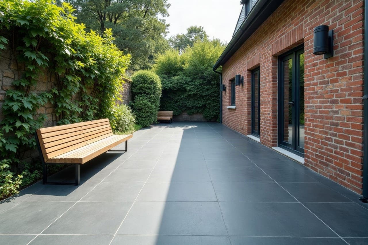 Terrasse carrelée d'une propriété agricole à Férin