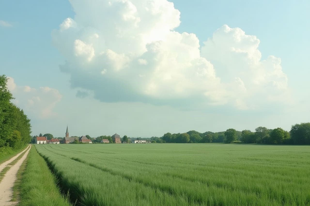 Paysage agricole et bourg de Flines-lez-Raches, près de l'ancienne abbaye