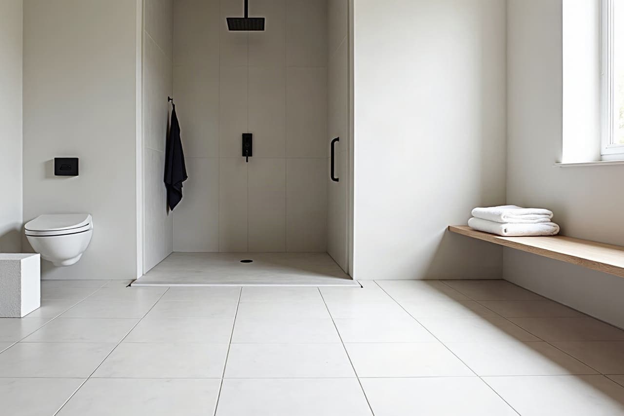 Douche de plain-pied carrelée avec sol antidérapant à Lambres-lez-Douai