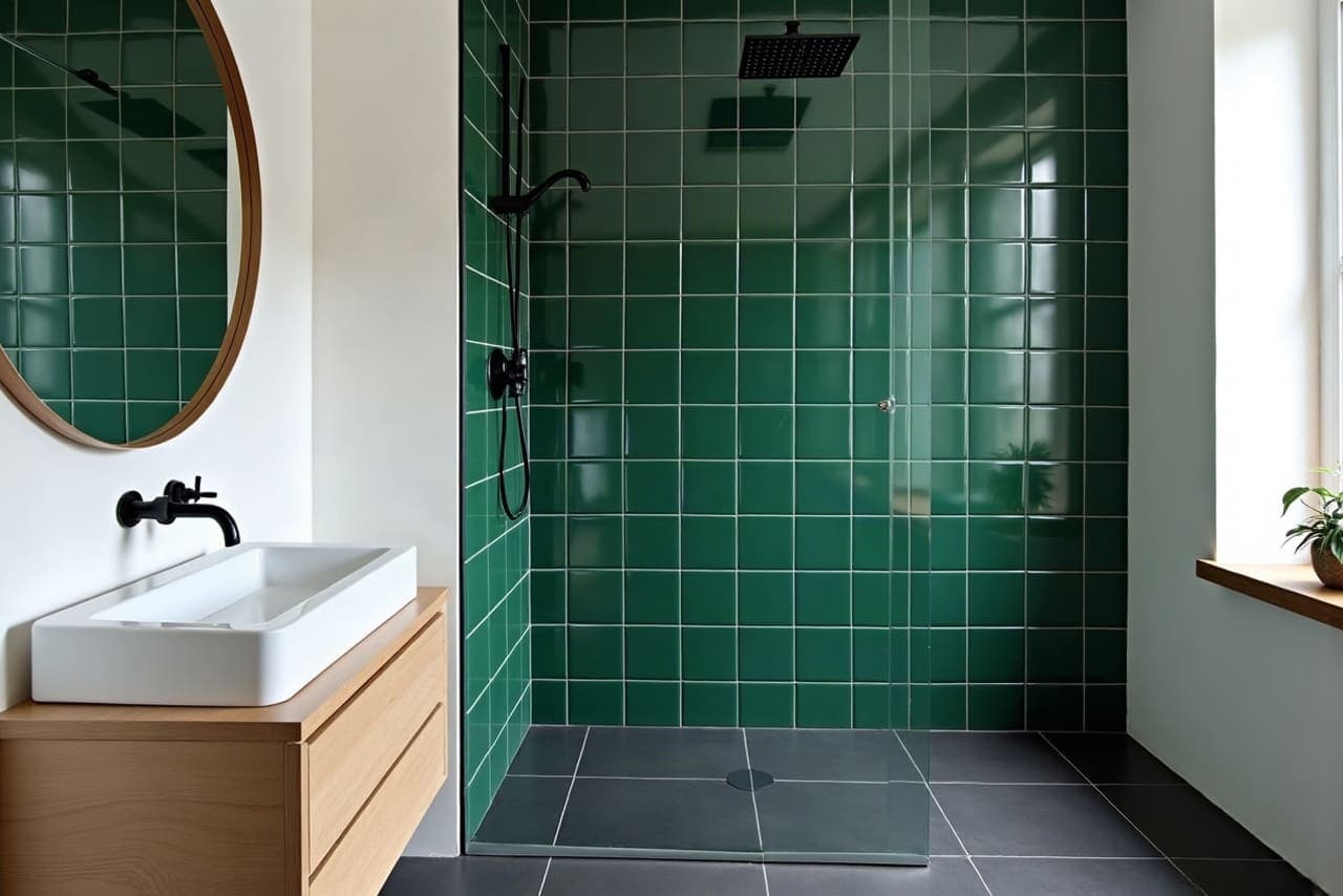 Rénovation d'une salle d'eau avec douche carrelée dans une maison de cité minière à Waziers