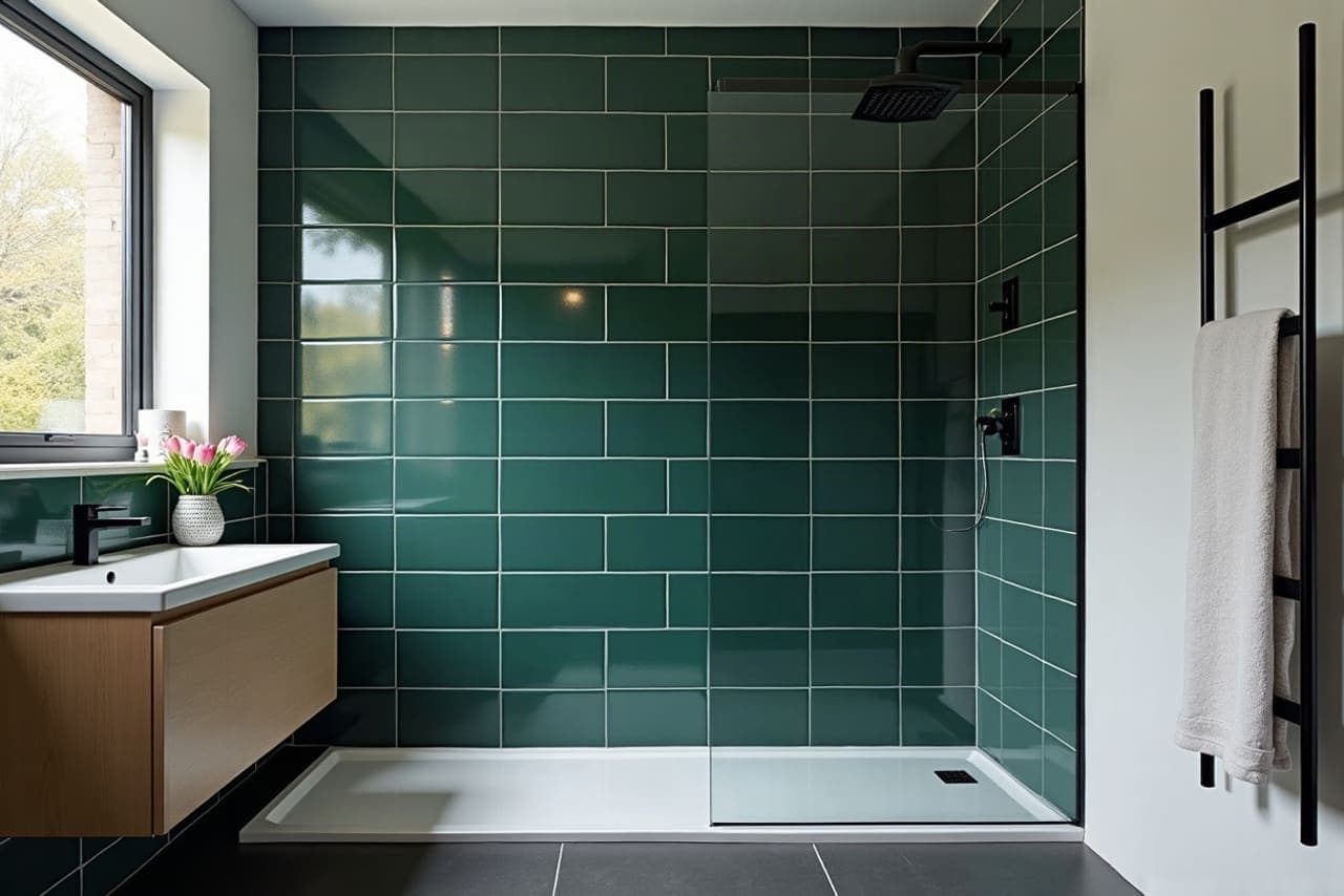 Rénovation d'une salle d'eau avec douche carrelée dans une maison de cité minière à Waziers