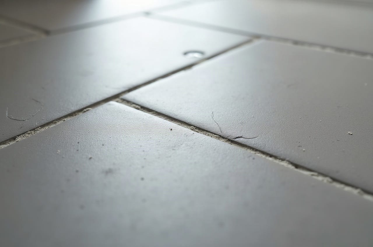 Détail d'un sol en grand carreau anthracite parfaitement uni et sans fissure, joints droits, aucune personne